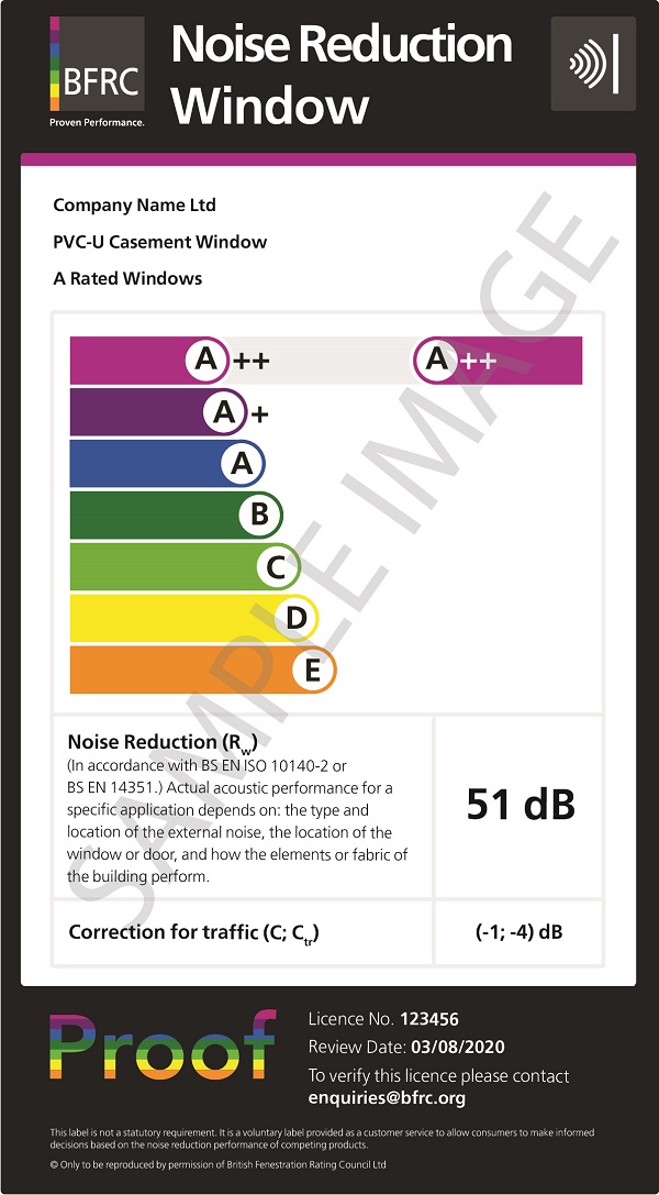 BFRC Noise Reduction Window sample detailed label